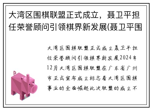 大湾区围棋联盟正式成立，聂卫平担任荣誉顾问引领棋界新发展(聂卫平围棋道馆)